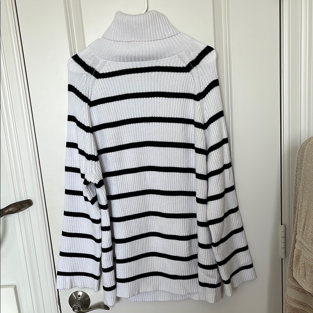 Striped Oversized Turtleneck Sweater - Black and White